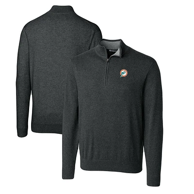 Men's Cutter & Buck Heather Charcoal Miami Dolphins Throwback Logo Lakemont Tri-Blend Big Tall Quarter-Zip Pullover Sweater