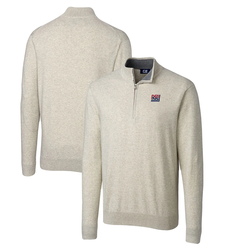 Men's Cutter & Buck Oatmeal New York Giants Throwback Logo Lakemont Tri-Blend Big & Tall Quarter-Zip Pullover Sweater