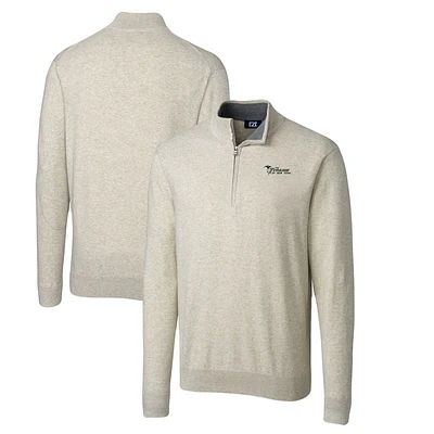 Men's Cutter & Buck Oatmeal New York Jets Throwback Logo Lakemont Tri-Blend Big & Tall Quarter-Zip Pullover Sweater