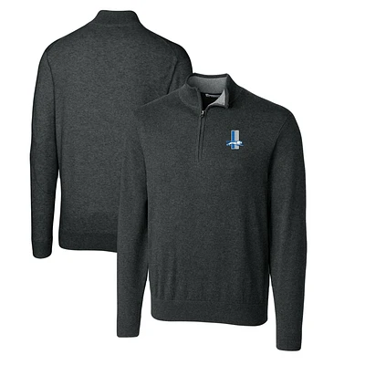 Men's Cutter & Buck Heather Charcoal Detroit Lions Throwback Logo Lakemont Tri-Blend Big Tall Quarter-Zip Pullover Sweater