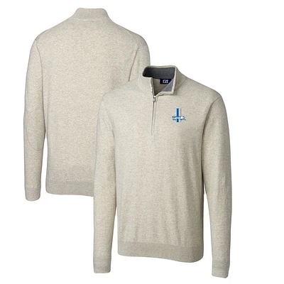 Men's Cutter & Buck Oatmeal Detroit Lions Throwback Logo Lakemont Tri-Blend Big & Tall Quarter-Zip Pullover Sweater