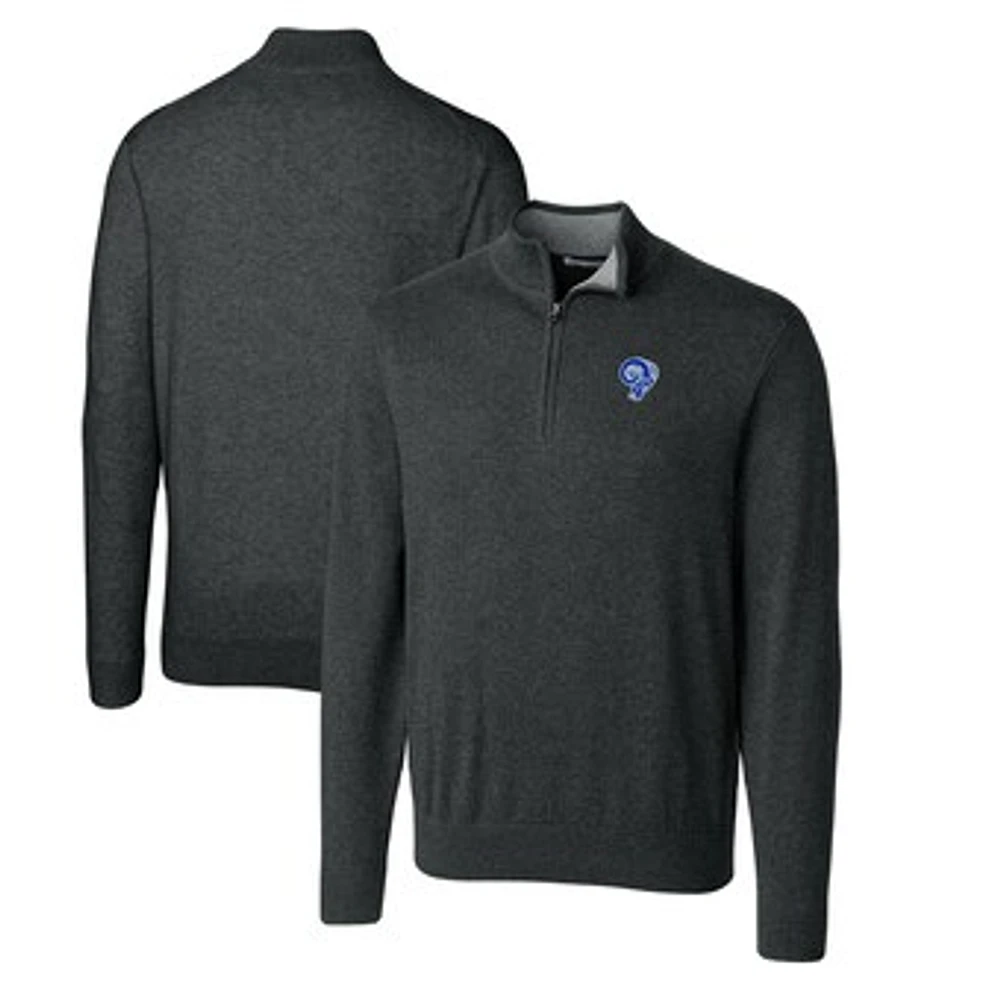 Men's Cutter & Buck Heather Charcoal Los Angeles Rams Throwback Logo Lakemont Tri-Blend Big Tall Quarter-Zip Pullover Sweater
