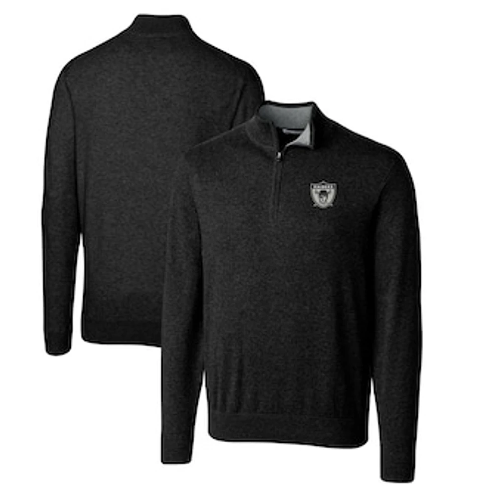 Men's Cutter & Buck Black Las Vegas Raiders Throwback Logo Lakemont Tri-Blend Big & Tall Quarter-Zip Pullover Sweater