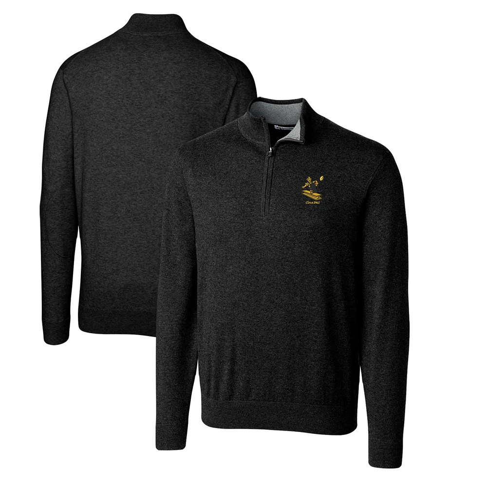Men's Cutter & Buck Black Pittsburgh Steelers Throwback Logo Lakemont Tri-Blend Big & Tall Quarter-Zip Pullover Sweater