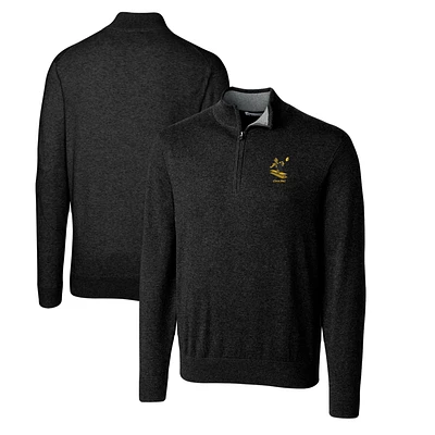 Men's Cutter & Buck Black Pittsburgh Steelers Throwback Logo Lakemont Tri-Blend Big & Tall Quarter-Zip Pullover Sweater