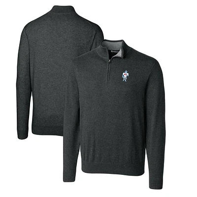 Men's Cutter & Buck Heather Charcoal Houston Oilers Throwback Logo Lakemont Tri-Blend Big Tall Quarter-Zip Pullover Sweater