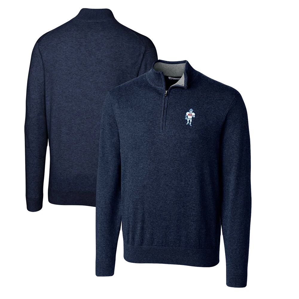 Men's Cutter & Buck Navy Houston Oilers Throwback Logo Lakemont Tri-Blend Big Tall Quarter-Zip Pullover Sweater