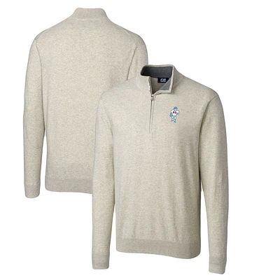 Men's Cutter & Buck Oatmeal Houston Oilers Throwback Logo Lakemont Tri-Blend Big & Tall Quarter-Zip Pullover Sweater