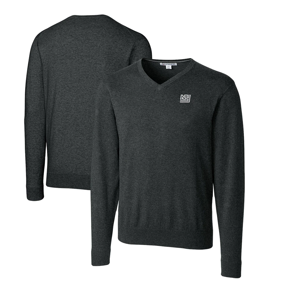 Men's Cutter & Buck Heather Charcoal New York Giants Throwback Logo Lakemont Tri-Blend Big Tall V-Neck Pullover Sweater