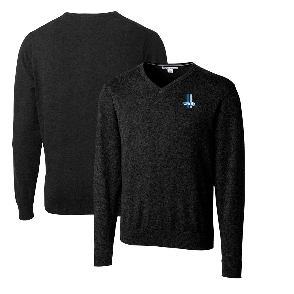 Men's Cutter & Buck Black Detroit Lions Throwback Logo Lakemont Tri-Blend Big Tall V-Neck Pullover Sweater
