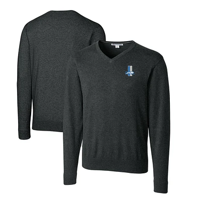 Men's Cutter & Buck Heather Charcoal Detroit Lions Throwback Logo Lakemont Tri-Blend Big Tall V-Neck Pullover Sweater
