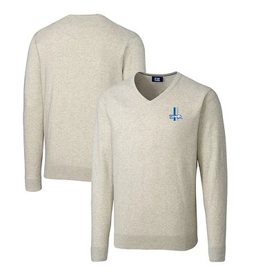 Men's Cutter & Buck Oatmeal Detroit Lions Throwback Logo Lakemont Tri-Blend Big Tall V-Neck Pullover Sweater