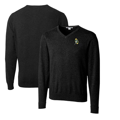 Men's Cutter & Buck Black Green Bay Packers Throwback Logo Lakemont Tri-Blend Big Tall V-Neck Pullover Sweater