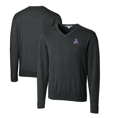 Men's Cutter & Buck Heather Charcoal New England Patriots Throwback Logo Lakemont Tri-Blend Big & Tall V-Neck Pullover Sweater