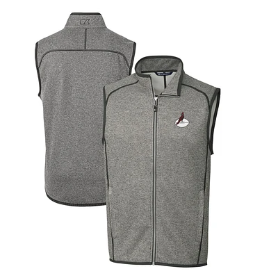 Men's Cutter & Buck Heather Gray Arizona Cardinals Throwback Logo Mainsail Sweater-Knit Big & Tall Full-Zip Vest