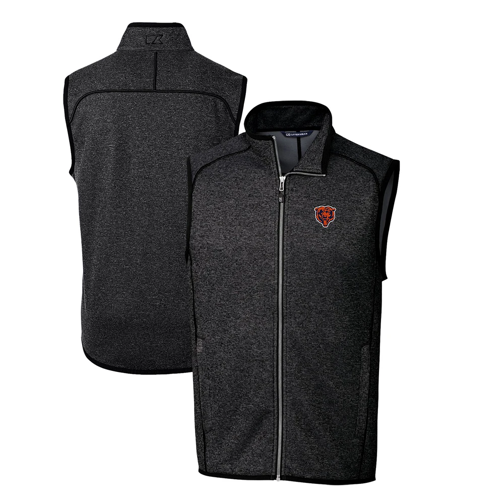 Men's Cutter & Buck Heather Charcoal Chicago Bears Throwback Logo Mainsail Sweater-Knit Big Tall Full-Zip Vest