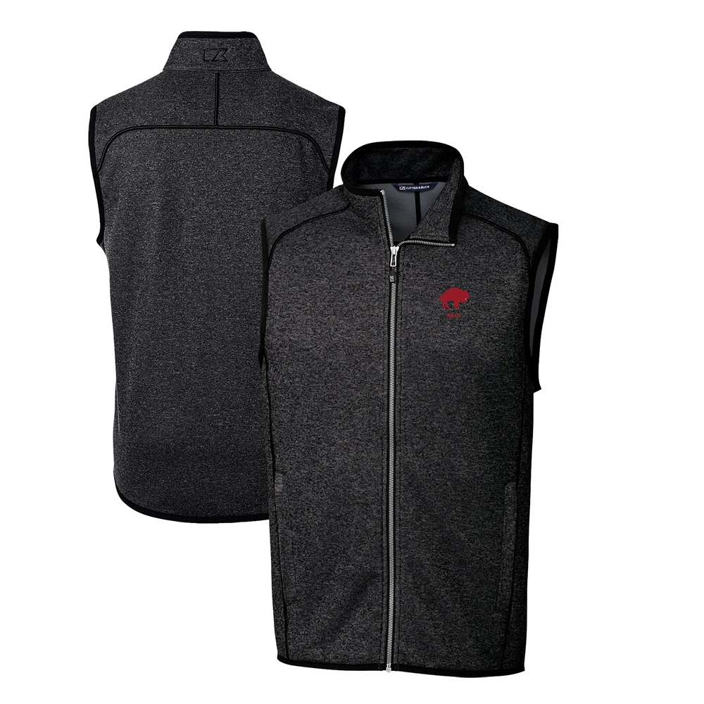 Men's Cutter & Buck Heather Charcoal Buffalo Bills Throwback Logo Mainsail Sweater-Knit Big Tall Full-Zip Vest