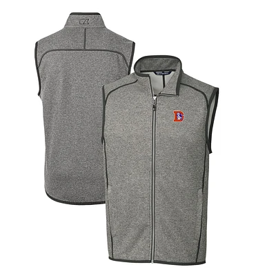 Men's Cutter & Buck Heather Gray Denver Broncos Throwback Logo Mainsail Sweater-Knit Big Tall Full-Zip Vest