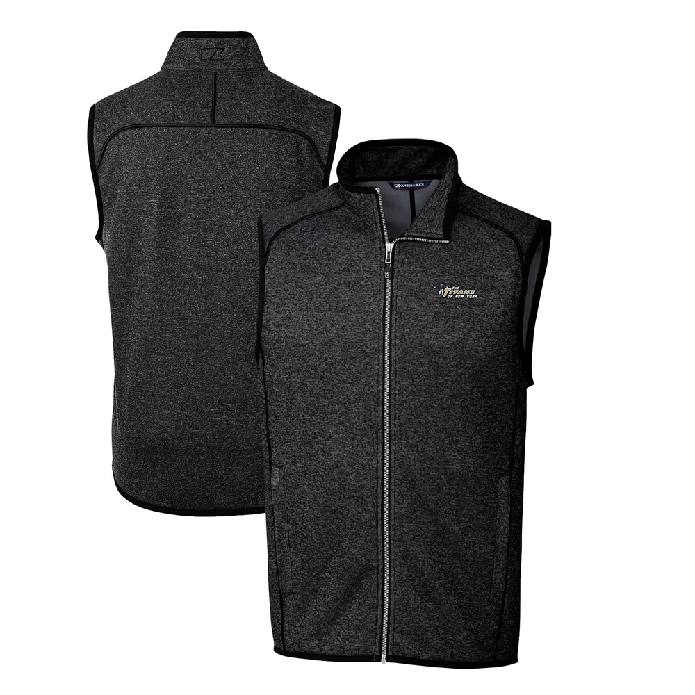 Men's Cutter & Buck Heather Charcoal New York Jets Throwback Logo Mainsail Sweater-Knit Big & Tall Full-Zip Vest