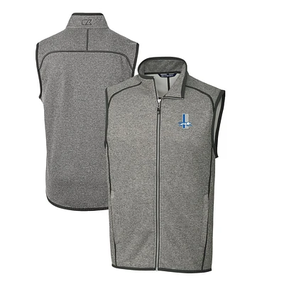 Men's Cutter & Buck Heather Gray Detroit Lions Throwback Logo Mainsail Sweater-Knit Big Tall Full-Zip Vest
