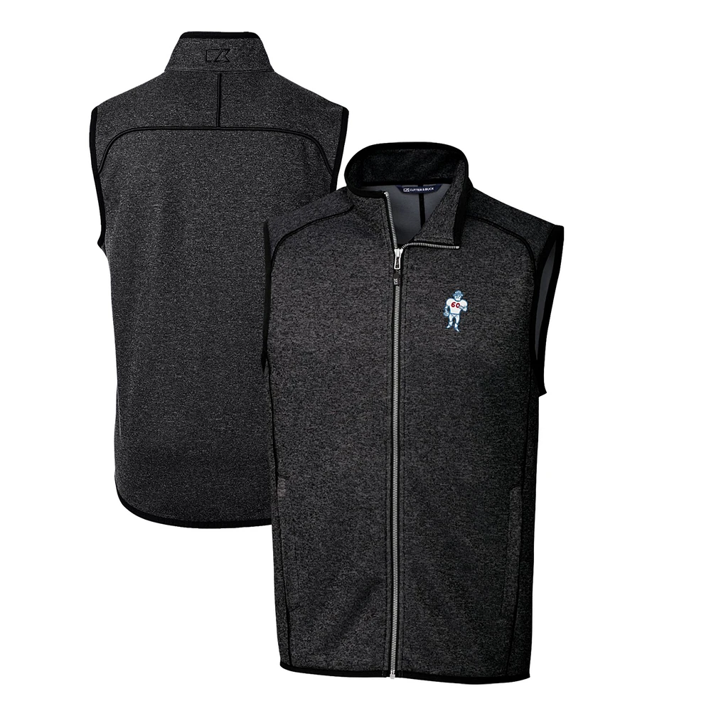 Men's Cutter & Buck Heather Charcoal Houston Oilers Throwback Logo Mainsail Sweater-Knit Big Tall Full-Zip Vest