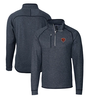 Men's Cutter & Buck Heather Navy Chicago Bears Mainsail Sweater-Knit Big Tall Half-Zip Pullover Jacket