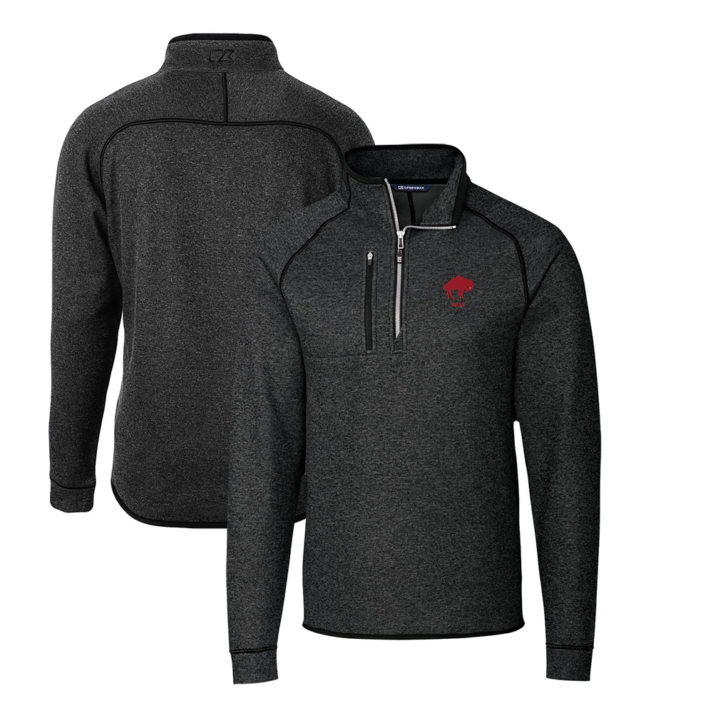 Men's Cutter & Buck Heather Charcoal Buffalo Bills Mainsail Sweater-Knit Big & Tall Half-Zip Pullover Jacket