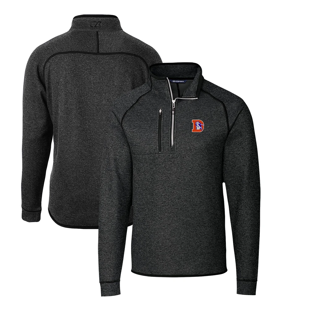 Men's Cutter & Buck Heather Charcoal Denver Broncos Mainsail Sweater-Knit Big Tall Half-Zip Pullover Jacket