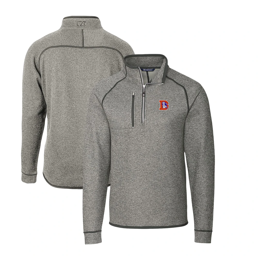Men's Cutter & Buck Heather Gray Denver Broncos Mainsail Sweater-Knit Big & Tall Half-Zip Pullover Jacket