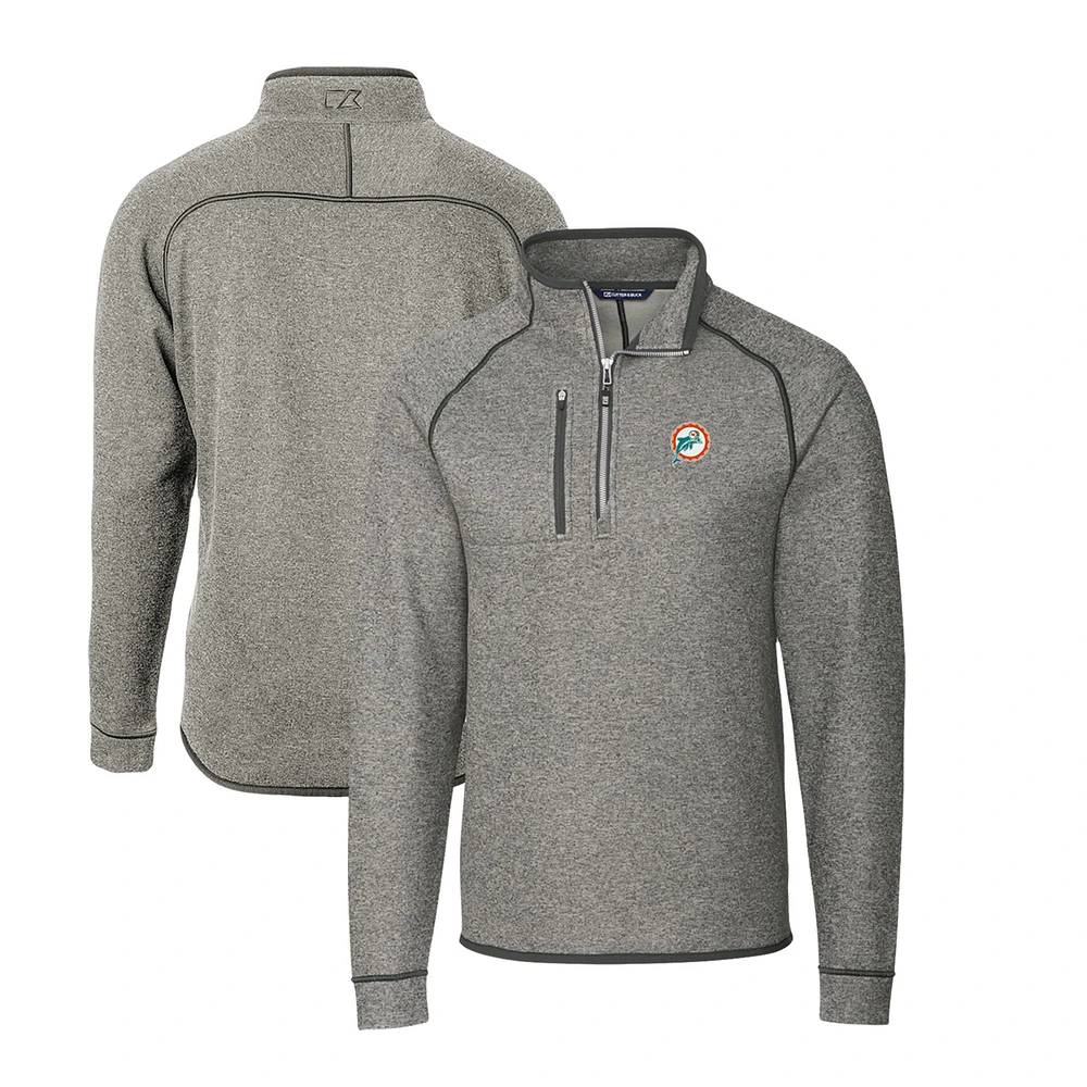 Men's Cutter & Buck Heather Gray Miami Dolphins Mainsail Sweater-Knit Big Tall Half-Zip Pullover Jacket