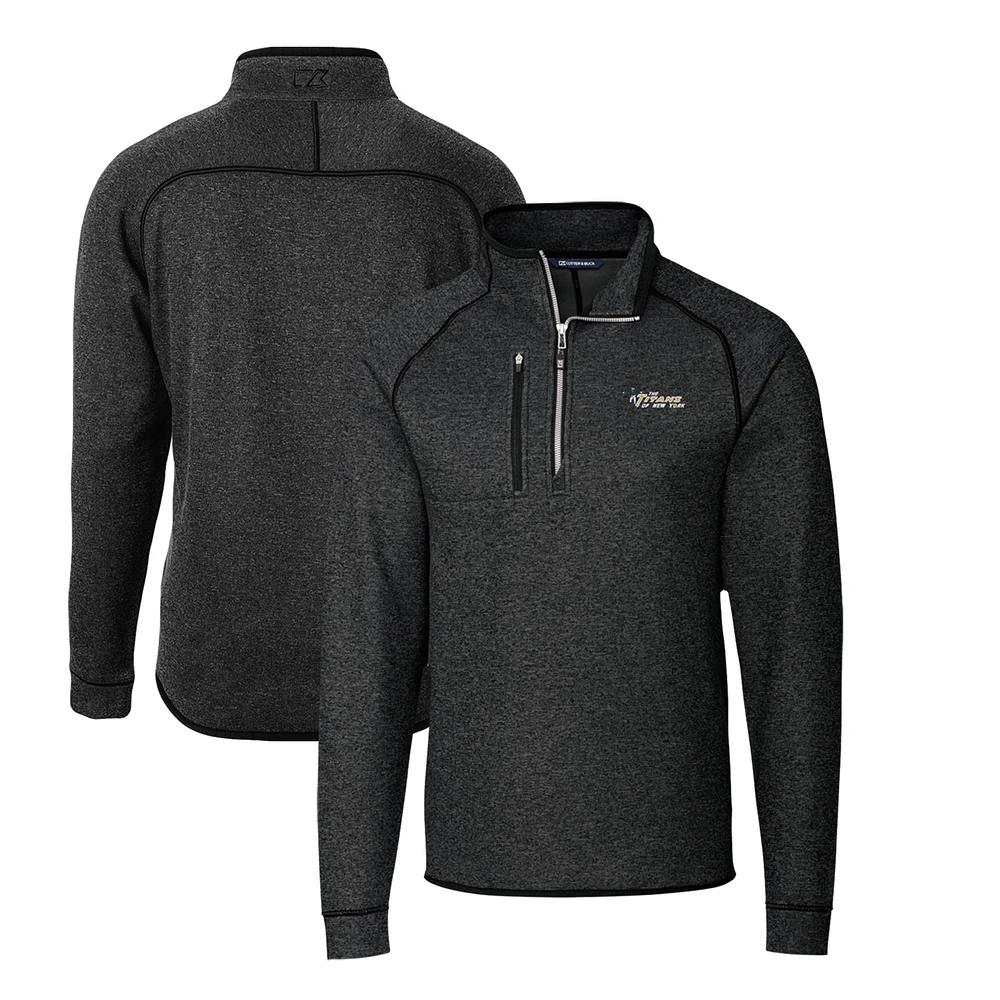 Men's Cutter & Buck Heather Charcoal New York Jets Mainsail Sweater-Knit Big & Tall Half-Zip Pullover Jacket