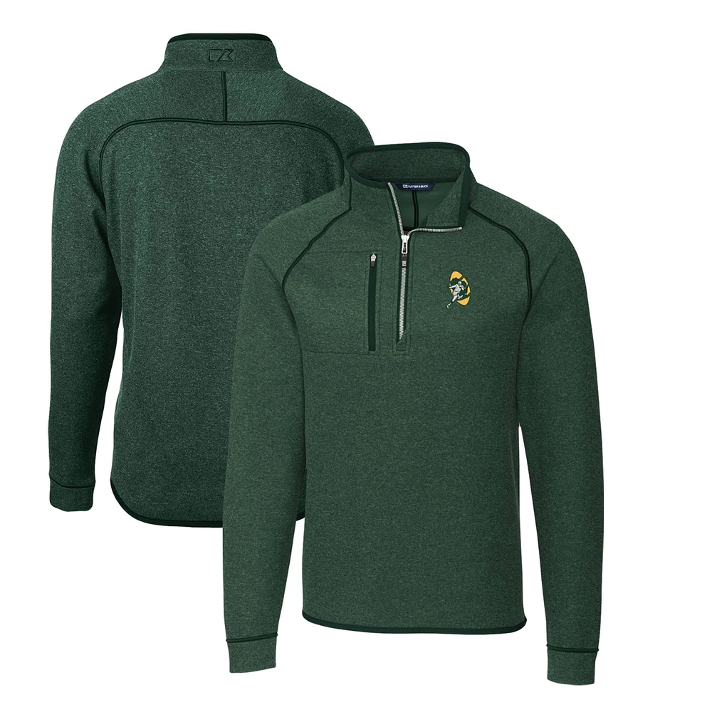 Men's Cutter & Buck Heather Green Bay Packers Mainsail Sweater-Knit Big Tall Half-Zip Pullover Jacket