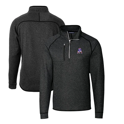 Men's Cutter & Buck Heather Charcoal New England Patriots Mainsail Sweater-Knit Big Tall Half-Zip Pullover Jacket