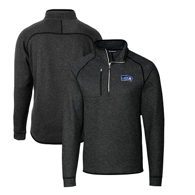 Men's Cutter & Buck Heather Charcoal Seattle Seahawks Mainsail Sweater-Knit Big & Tall Half-Zip Pullover Jacket