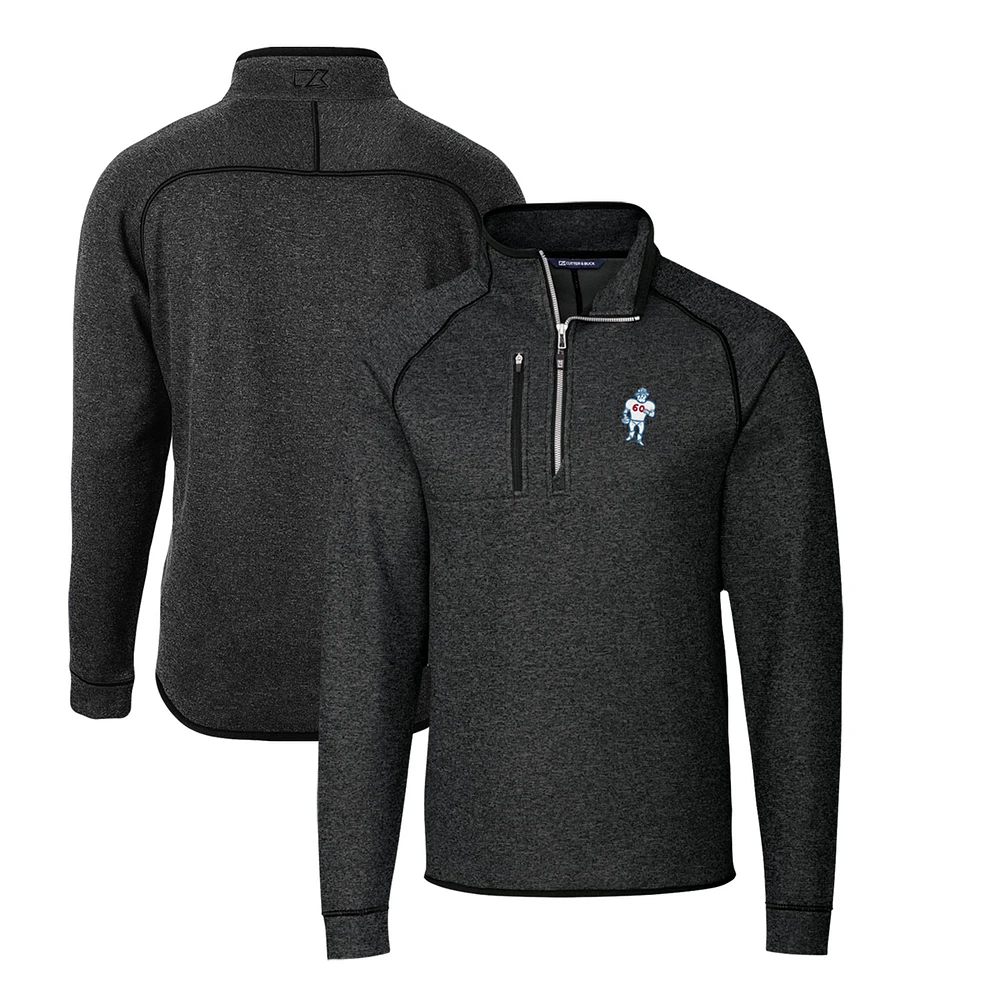 Men's Cutter & Buck Heather Charcoal Houston Oilers Mainsail Sweater-Knit Big Tall Half-Zip Pullover Jacket