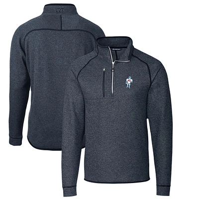 Men's Cutter & Buck Heather Navy Houston Oilers Mainsail Sweater-Knit Big Tall Half-Zip Pullover Jacket