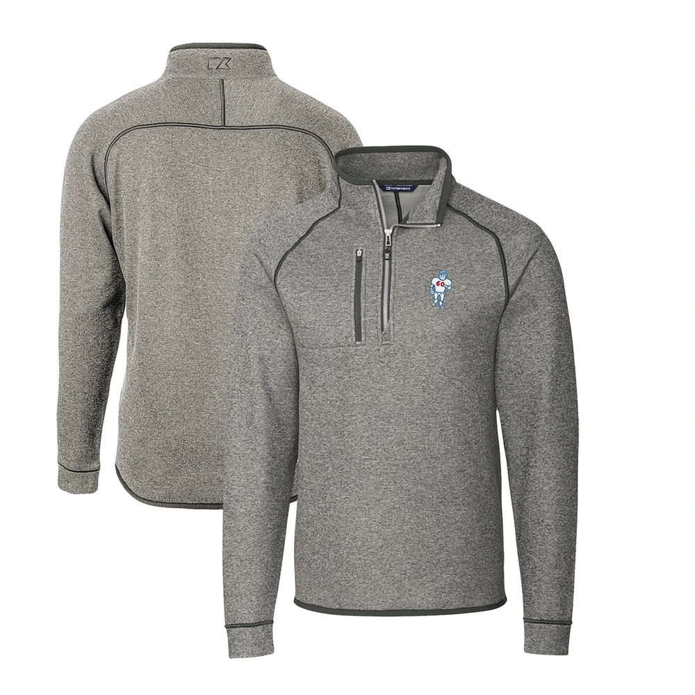 Men's Cutter & Buck Heather Gray Houston Oilers Mainsail Sweater-Knit Big Tall Half-Zip Pullover Jacket