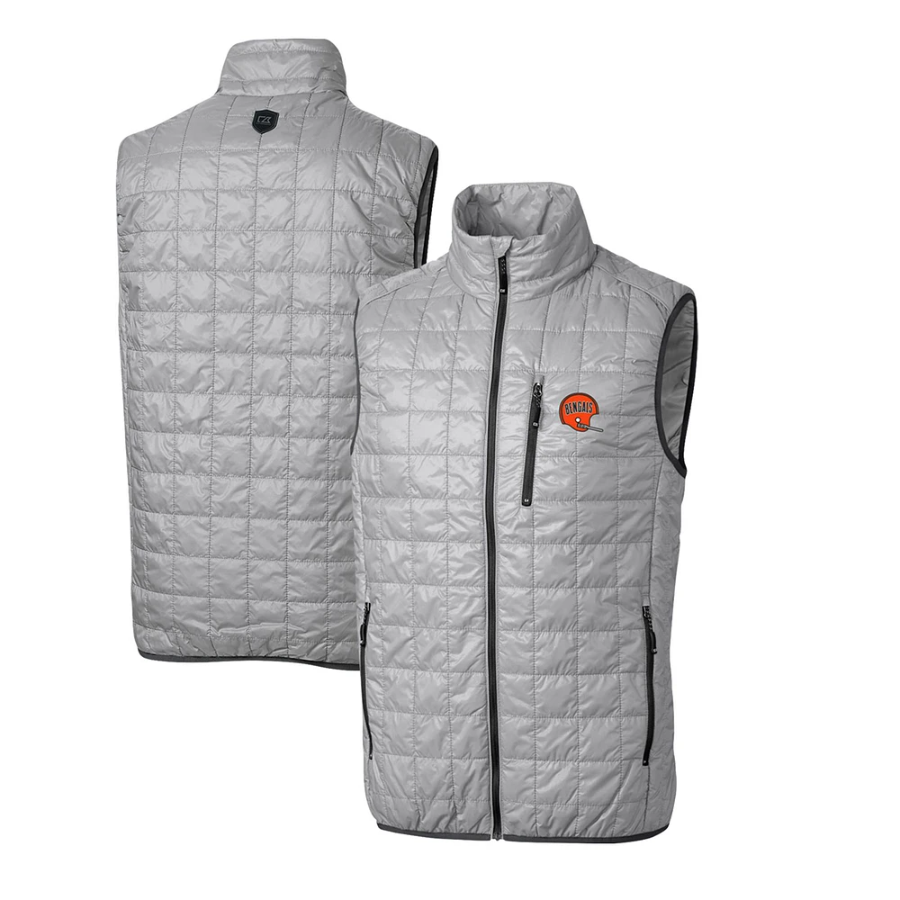 Men's Cutter & Buck Gray Cincinnati Bengals Throwback Logo Big & Tall Rainier PrimaLoft Eco Insulated Full-Zip Puffer Vest