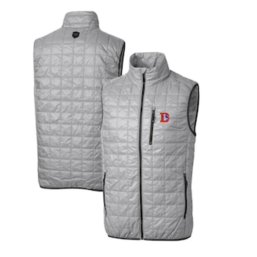 Men's Cutter & Buck Gray Denver Broncos Throwback Logo Big Tall Rainier PrimaLoft Eco Insulated Full-Zip Puffer Vest