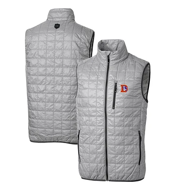Men's Cutter & Buck Gray Denver Broncos Throwback Logo Big Tall Rainier PrimaLoft Eco Insulated Full-Zip Puffer Vest