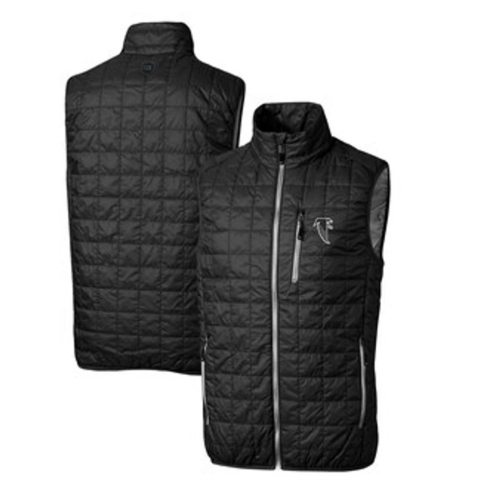 Men's Cutter & Buck Black Atlanta Falcons Throwback Logo Big & Tall Rainier PrimaLoft Eco Insulated Full-Zip Puffer Vest