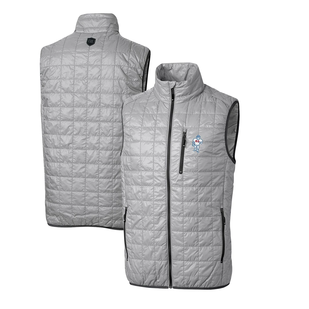 Men's Cutter & Buck Gray Houston Oilers Throwback Logo Big Tall Rainier PrimaLoft Eco Insulated Full-Zip Puffer Vest