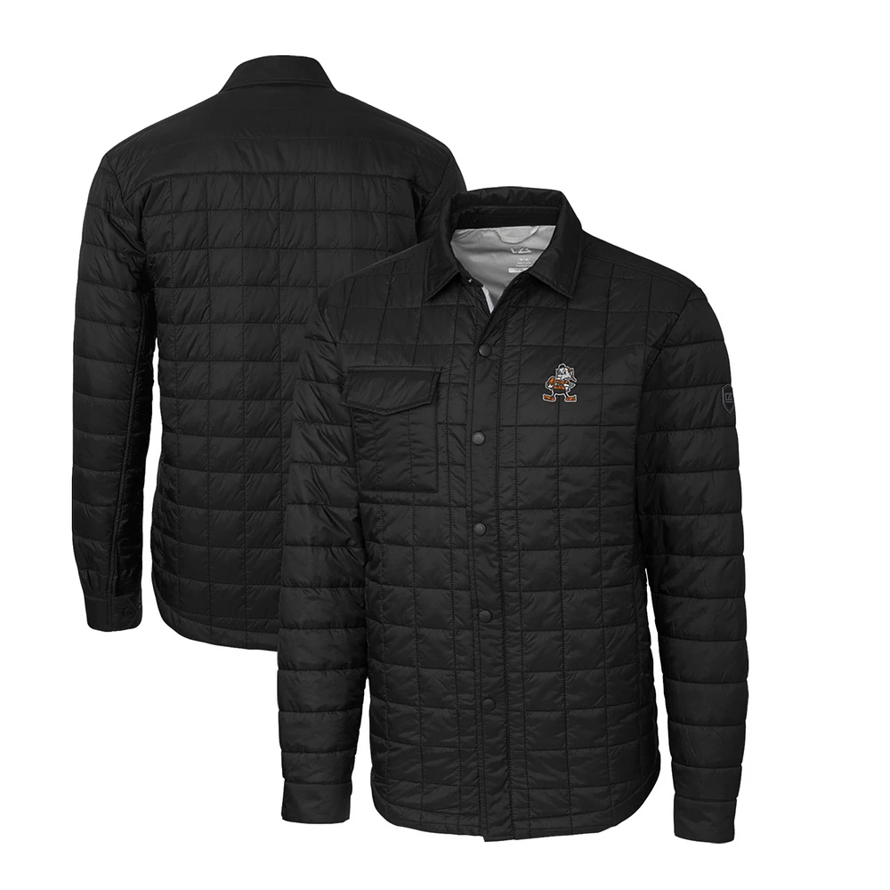 Men's Cutter & Buck Black Cleveland Browns Throwback Logo Big Tall Rainier PrimaLoft Eco Insulated Quilted Button-Up Shacket