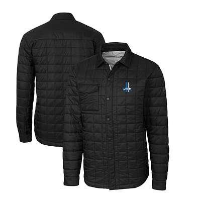Men's Cutter & Buck Black Detroit Lions Throwback Logo Big Tall Rainier PrimaLoft Eco Insulated Quilted Button-Up Shacket