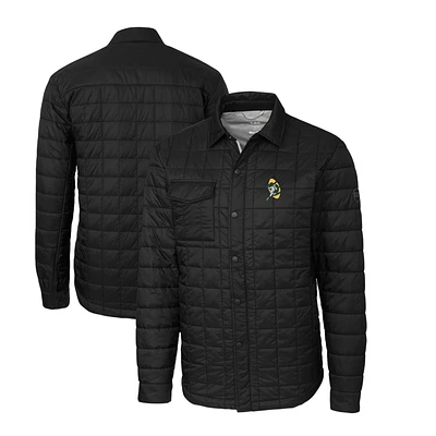 Men's Cutter & Buck Black Green Bay Packers Throwback Logo Big & Tall Rainier PrimaLoft Eco Insulated Quilted Button-Up Shacket