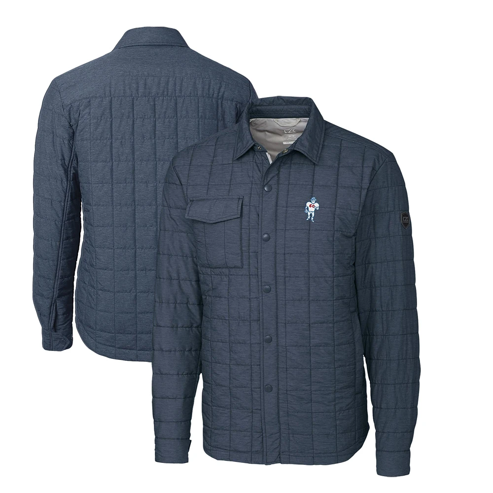 Men's Cutter & Buck Heather Navy Houston Oilers Throwback Logo Big Tall Rainier PrimaLoft Eco Insulated Quilted Button-Up Shacket