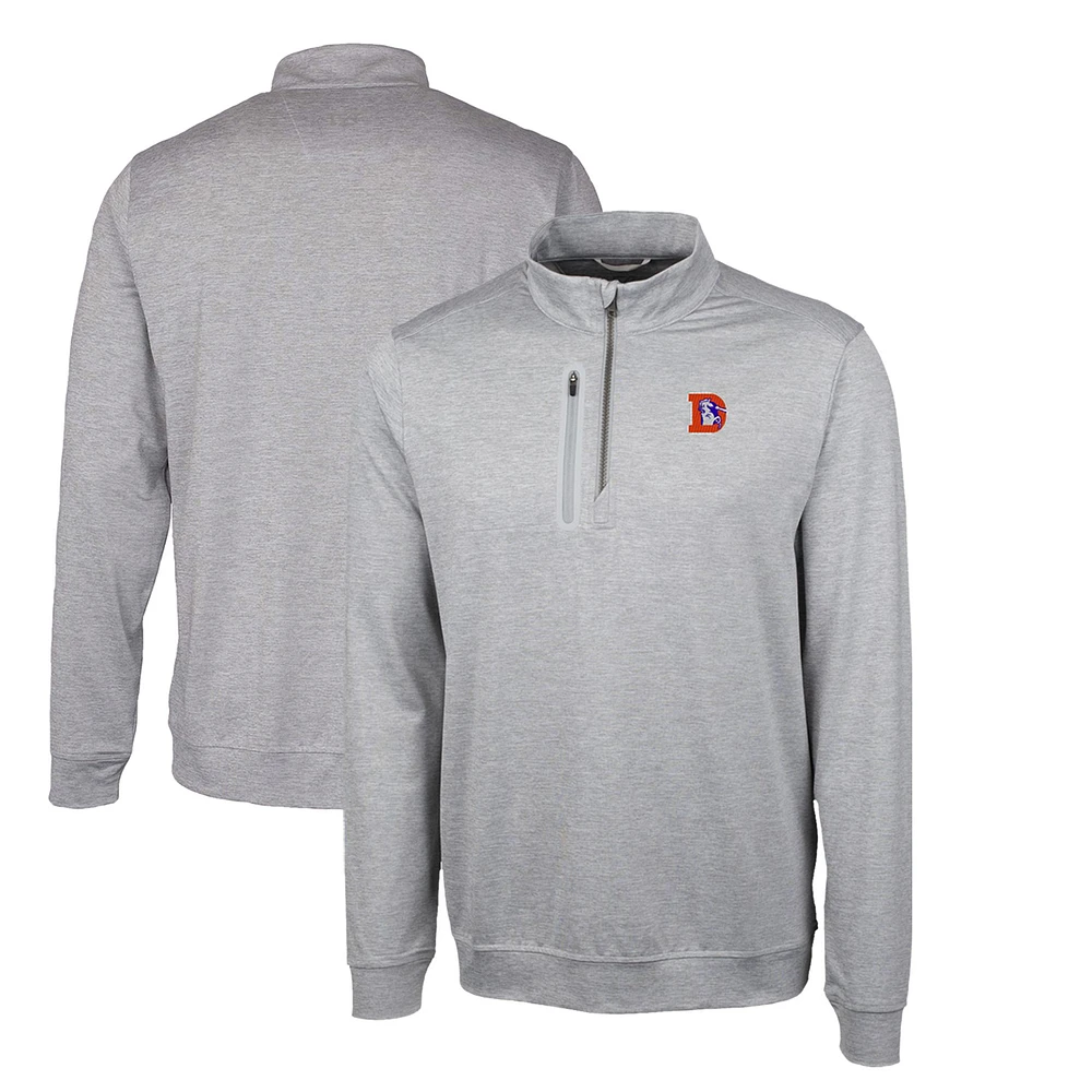 Men's Cutter & Buck Gray Denver Broncos Stealth Heathered Big & Tall Throwback Logo Quarter-Zip Pullover Top