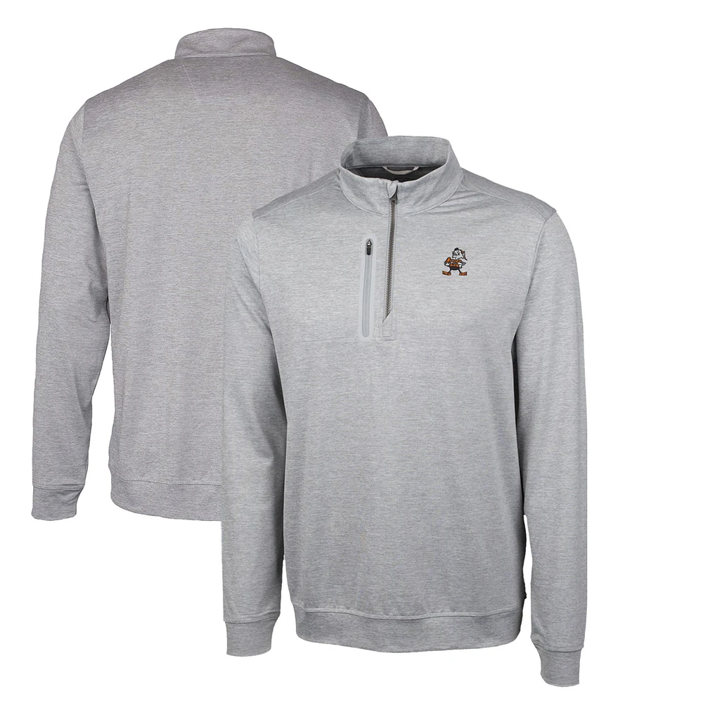Men's Cutter & Buck Gray Cleveland Browns Stealth Heathered Big Tall Throwback Logo Quarter-Zip Pullover Top