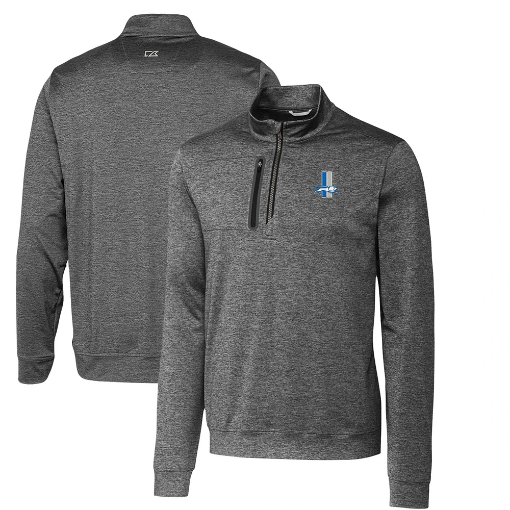 Men's Cutter & Buck Steel Detroit Lions Stealth Heathered Big & Tall Throwback Logo Quarter-Zip Pullover Top