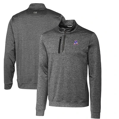 Men's Cutter & Buck Steel New England Patriots Stealth Heathered Big & Tall Throwback Logo Quarter-Zip Pullover Top